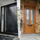 Solid black Palermo and Golden Oak Edinburgh side by side front doors