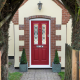 Ludlow 2 in Ruby Red with Tate glazing and potted plant decorations